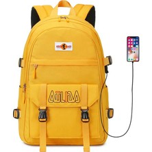 Go Veform Laptop Bölmeli USB Şarj Kablolu Su Geçirmez Lise ve Günlük Sırt Çantası Sarı