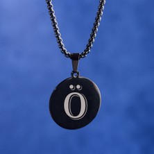 İdol Avm Siyah Küçük Daire Harfli Erkek Kolye Çelik Takı