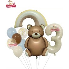 Bkmc Party Retro Renk Ayıcık Folyolu Doğum Günü Parti Seti Süsü