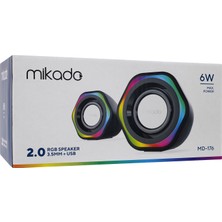 Mikado MD-176 2.0 3W*2 Siyah Rgb Aydınlatmalı USB + 3.5mm USB 5V Speaker Hoparlör