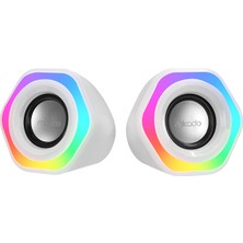 Mikado MD-176 2.0 3W*2 Beyaz Rgb Aydınlatmalı USB + 3.5mm USB 5V Speaker Hoparlör