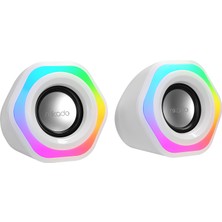 Mikado MD-176 2.0 3W*2 Beyaz Rgb Aydınlatmalı USB + 3.5mm USB 5V Speaker Hoparlör