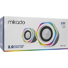 Mikado MD-176 2.0 3W*2 Beyaz Rgb Aydınlatmalı USB + 3.5mm USB 5V Speaker Hoparlör