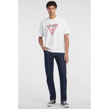 Guess Erkek Beyaz  Logolu  Ikonik T-Shirt