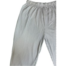 Prestij Homewear Kadın Çizgili Beyaz Düğmeli Pamuklu Gömlek Yaka Uzun Kollu Pijama Takımı