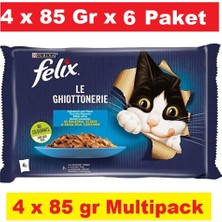 Felix Multipack Somonlu ve Ton Balıklı Yetişkin Kedi Yaş Maması 4X85 gr x 6 Paket