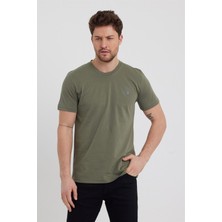 Combine Michail Erkek Haki Slim Fit Bisiklet Yaka %100 Pamuk Kısa Kollu Pamuklu Tişört - Haki