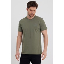 Combine Michail Erkek Haki Slim Fit Bisiklet Yaka %100 Pamuk Kısa Kollu Pamuklu Tişört - Haki