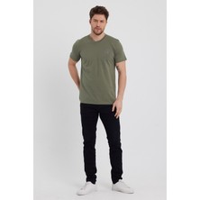 Combine Michail Erkek Haki Slim Fit Bisiklet Yaka %100 Pamuk Kısa Kollu Pamuklu Tişört - Haki