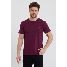 Combine Michail Erkek Bordo Slim Fit Bisiklet Yaka %100 Pamuk Kısa Kollu Tişört - Bordo