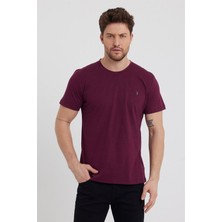 Combine Michail Erkek Bordo Slim Fit Bisiklet Yaka %100 Pamuk Kısa Kollu Tişört - Bordo