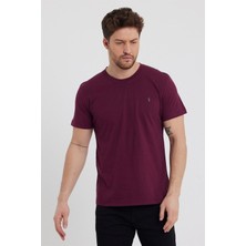 Combine Michail Erkek Bordo Slim Fit Bisiklet Yaka %100 Pamuk Kısa Kollu Tişört - Bordo