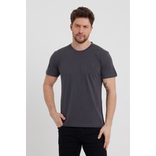 Combine Michail Erkek Füme Slim Fit Bisiklet Yaka Kısa Kollu Pamuklu Tişört - Füme
