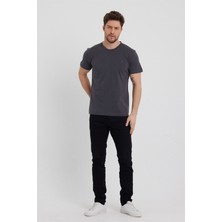 Combine Michail Erkek Füme Slim Fit Bisiklet Yaka Kısa Kollu Pamuklu Tişört - Füme