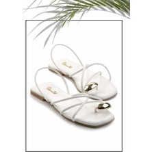 Bambi Beyaz Yılan   Kadın Sandalet K05137031507