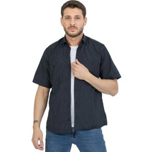 Varetta Erkek Lacivert Çift Cepli Kısa Kollu Çizgili Pamuklu Yazlık Gömlek