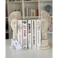 Kaktüslü Beton Butiği Ev Dekor Dekoratif 29 Cm Bej Hermes Kitap Desteği Kitap Tutucu Biblo Büst Heykel Kitaplık Aksesuar