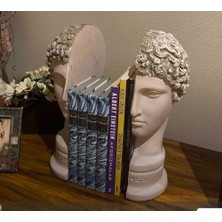 Kaktüslü Beton Butiği Ev Dekor Dekoratif 29 Cm Bej Hermes Kitap Desteği Kitap Tutucu Biblo Büst Heykel Kitaplık Aksesuar