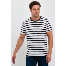 Combine Michail Siyah Çizgili Erkek Slim Fit Kesim Bisiklet Yaka Kısa Kollu T-Shirt - Siyah