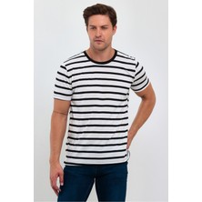 Combine Michail Siyah Çizgili Erkek Slim Fit Kesim Bisiklet Yaka Kısa Kollu T-Shirt - Siyah