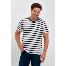 Combine Michail Siyah Çizgili Erkek Slim Fit Kesim Bisiklet Yaka Kısa Kollu T-Shirt - Siyah