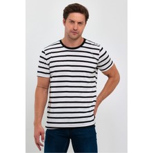 Combine Michail Siyah Çizgili Erkek Slim Fit Kesim Bisiklet Yaka Kısa Kollu T-Shirt - Siyah