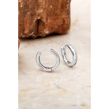 Sümer Telkari 14 mm Baget Taşlı Rodyumlu Gümüş Halka Küpe 6977