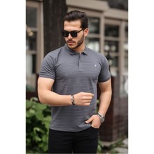 Combine Michail Erkek  Pamuklu Kumaş Slim Fit Kesim Füme Polo Yaka T-Shirt - Füme