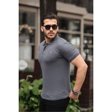 Combine Michail Erkek  Pamuklu Kumaş Slim Fit Kesim Füme Polo Yaka T-Shirt - Füme