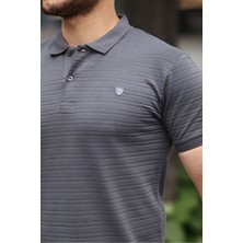 Combine Michail Erkek  Pamuklu Kumaş Slim Fit Kesim Füme Polo Yaka T-Shirt - Füme