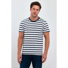 Combine Michail Lacivert Erkek Slim Fit Kesim Bisiklet Yaka Kısa Kollu Çizgili T-Shirt - Lacivert