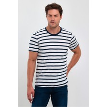 Combine Michail Lacivert Erkek Slim Fit Kesim Bisiklet Yaka Kısa Kollu Çizgili T-Shirt - Lacivert