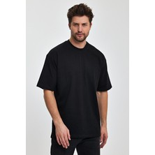 Combine Michail Erkek Oversize Fit Kalın Kumaş Dokulu Bisiklet Yaka T-Shirt - Siyah