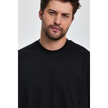 Combine Michail Erkek Oversize Fit Kalın Kumaş Dokulu Bisiklet Yaka T-Shirt - Siyah