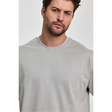 Combine Michail Erkek Oversize Fit Kalın Kumaş Dokulu Bisiklet Yaka T-Shirt - Grı