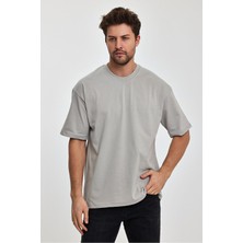 Combine Michail Erkek Oversize Fit Kalın Kumaş Dokulu Bisiklet Yaka T-Shirt - Grı