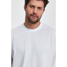 Combine Michail Erkek Oversize Fit Kalın Kumaş Dokulu Bisiklet Yaka T-Shirt - Beyaz