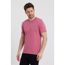 Combine Michail Erkek Pudra Slim Fit Bisiklet Yaka  Pamuk Kısa Kollu Tişört - Pudra