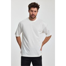 Combine Michail Erkek Oversize Fit Kalın Kumaş Dokulu Bisiklet Yaka T-Shirt - Ekru