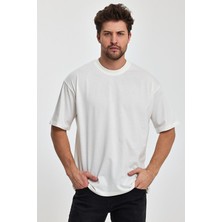 Combine Michail Erkek Oversize Fit Kalın Kumaş Dokulu Bisiklet Yaka T-Shirt - Ekru