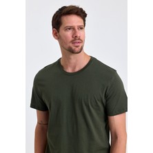 Combine Michail Erkek Slim Fit  Pamuk Bisiklet Yaka Basic Tişört Haki