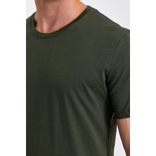 Combine Michail Erkek Slim Fit  Pamuk Bisiklet Yaka Basic Tişört Haki