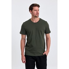 Combine Michail Erkek Slim Fit  Pamuk Bisiklet Yaka Basic Tişört Haki