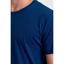 Combine Michail Erkek Slim Fit  Pamuk Bisiklet Yaka Basic Tişört Indigo
