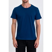 Combine Michail Erkek Slim Fit  Pamuk Bisiklet Yaka Basic Tişört Indigo