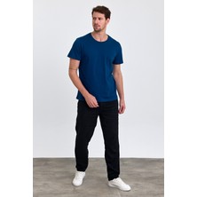 Combine Michail Erkek Slim Fit  Pamuk Bisiklet Yaka Basic Tişört Indigo