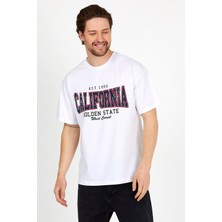Combine Michail Beyaz Baskılı Bisiklet Yaka Oversize T-Shirt - Beyaz