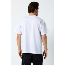 Combine Michail Beyaz Baskılı Bisiklet Yaka Oversize T-Shirt - Beyaz