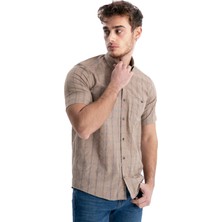 Varetta Erkek Kahverengi Kısa Kollu Gofre Kumaş Kareli Cepli Gömlek