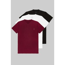 Combine Michail Erkek Siyah Beyaz Bordo %100 Pamuk 3 Lü T-Shirt Paketi